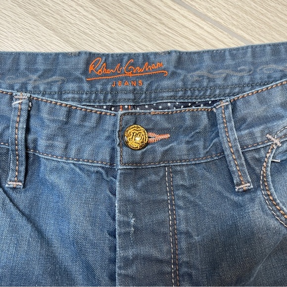 Robert Graham Slim Jim Straight Button Fly Blue Dark Wash Denim Jeans  Size 38W - Picture 9 of 14